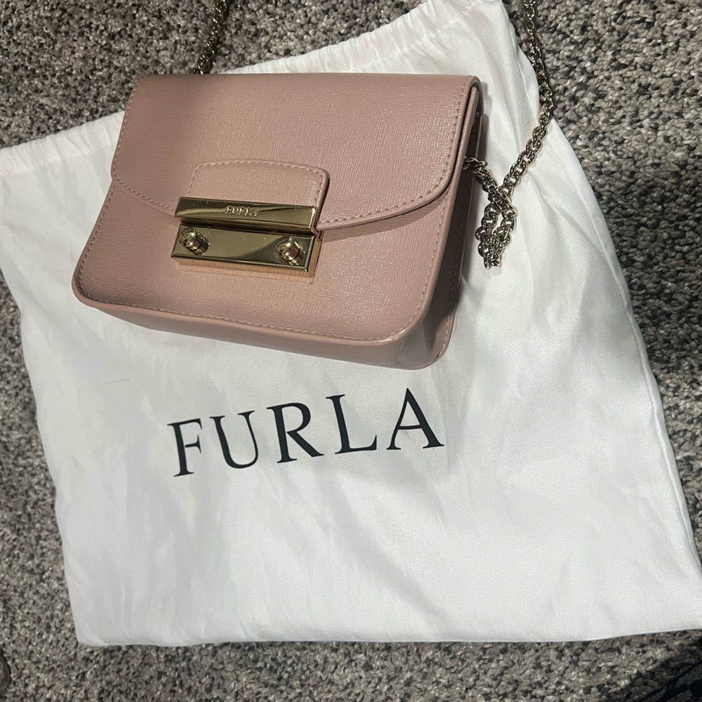 Furla Julia Saffiano Leather Mini Crossbody Bag, pink saffiano